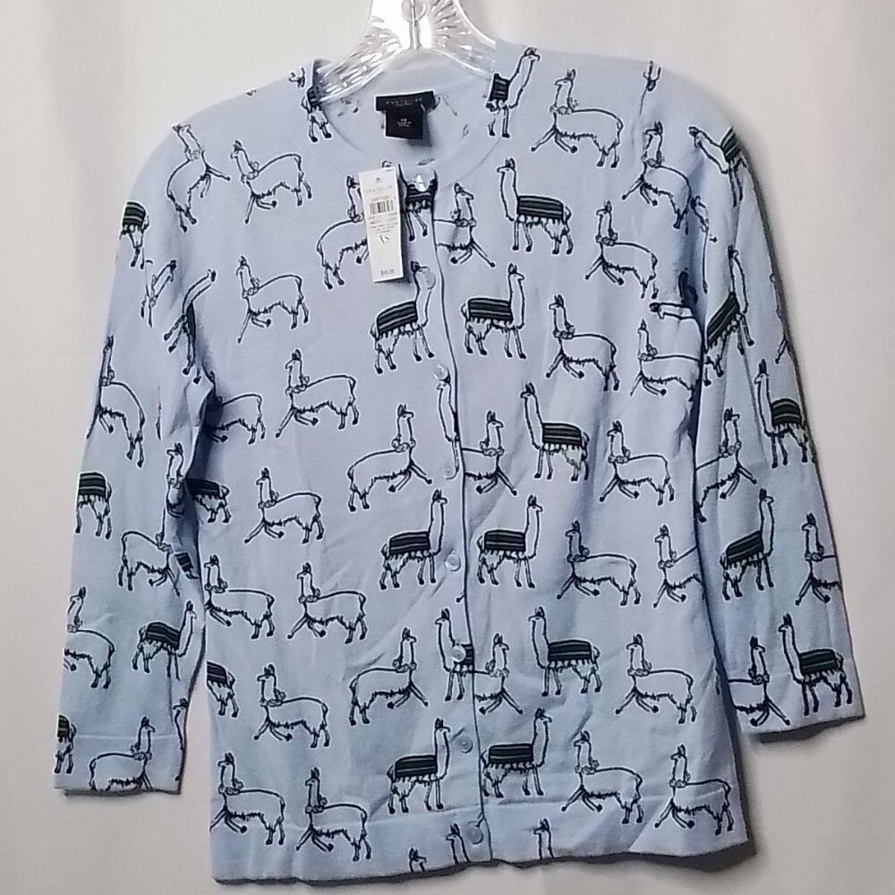 NWT ANN TAYLOR FACTORY LLAMA PATTERN 3/4 SLEEVE CARDIGAN SIZE XS